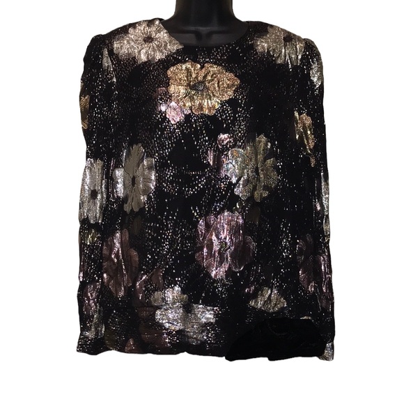 Vintage 80s/90s HAL FERMAN Gold~Black Metallic Blouse~Union Made - Picture 1 of 8